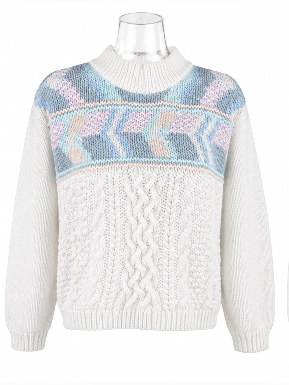 Vintage l Hand Knit Sweater Geometric Mock Neck Cottagecore Grandpa- med